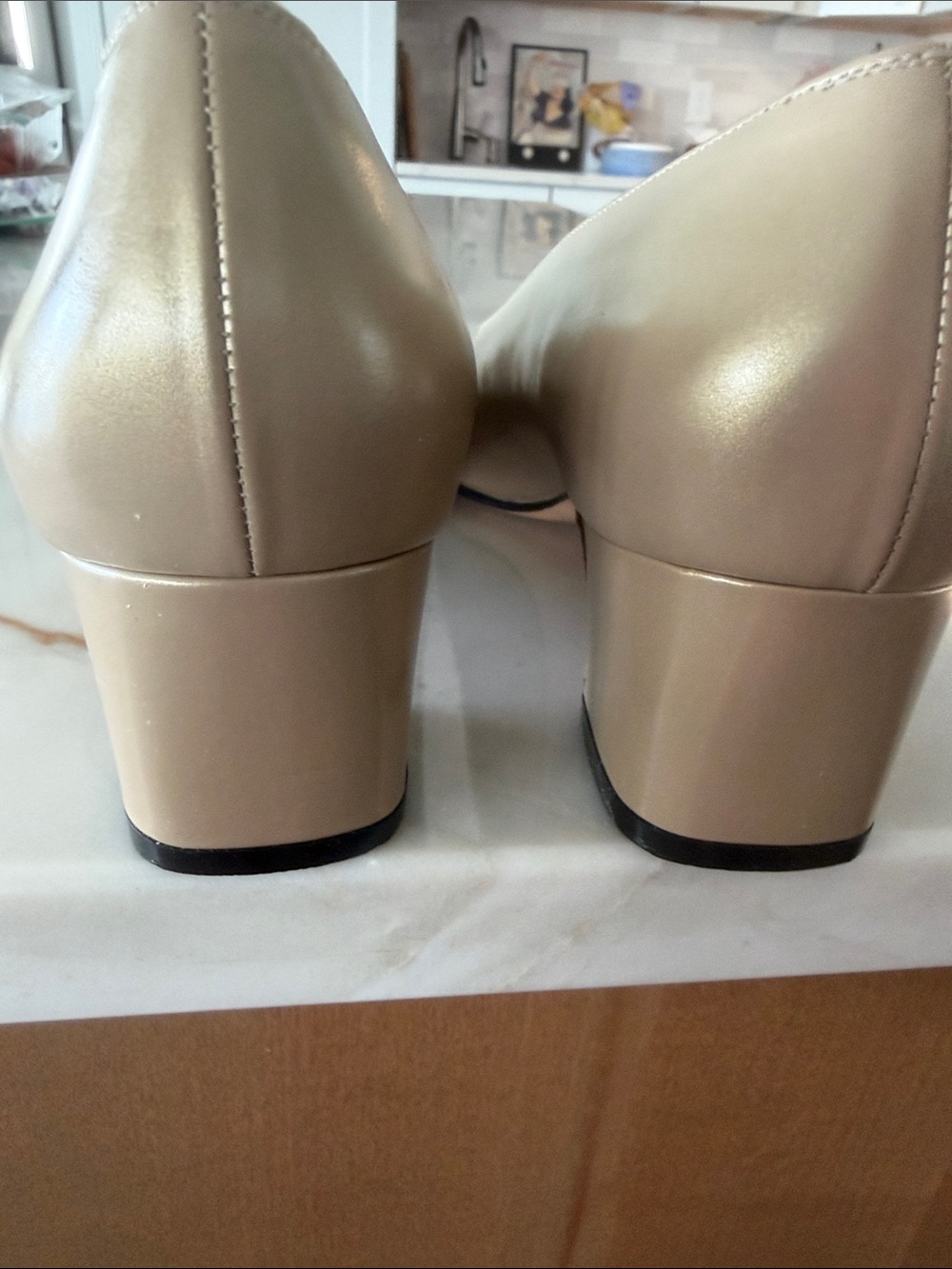 Salvatore Ferragamo Soft Gold/Beige Leather Square-Toe Block Heel Pumps - Picture 8 of 10